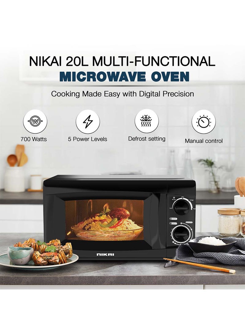 NIKAI - Microwave Oven With Defrost Function, 5 Power Levels, 0-35 Mins Timer, Cooking End Singnal, Manual Control, Convenient Pull Hand Door 20 L 700 W NMO616N1 Black - Image 1