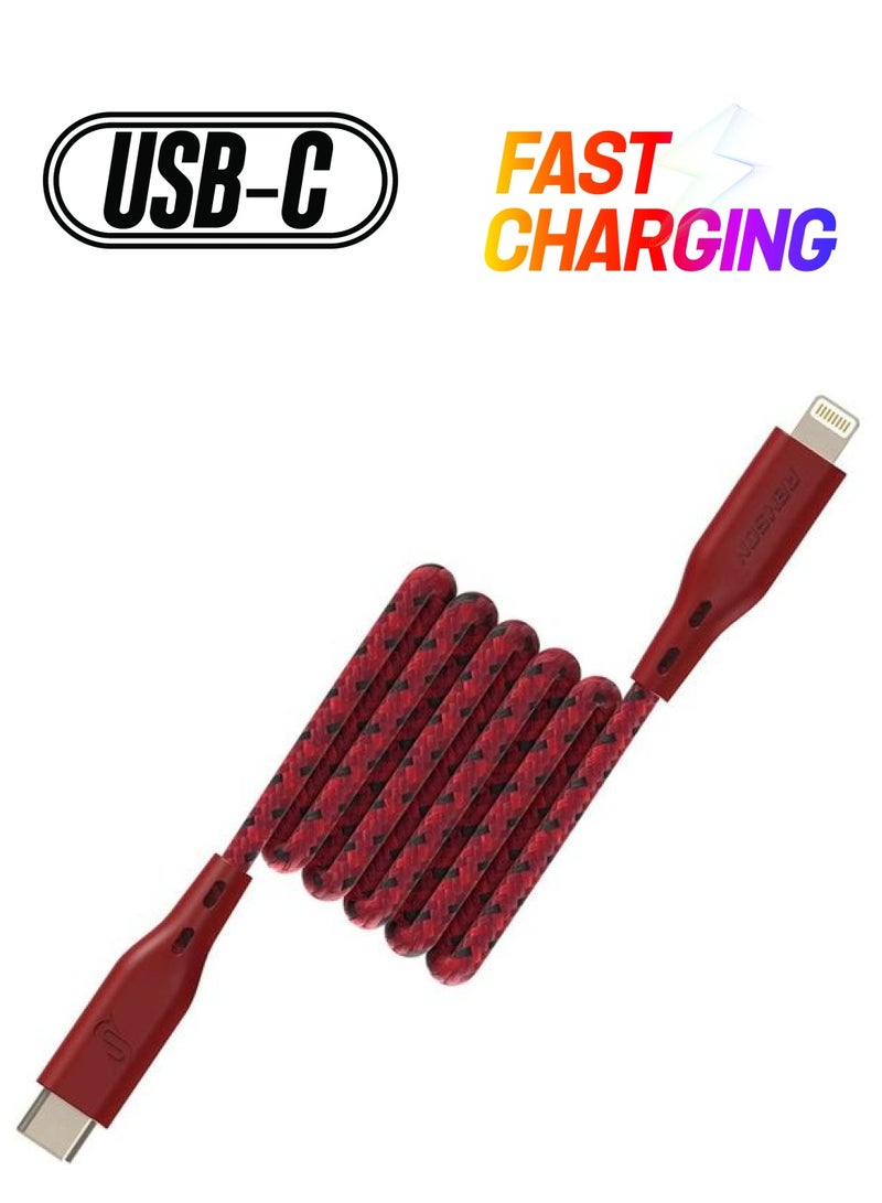 Remson - Apple MFi Certified Nylon Braided USB-C To Lightning Data Sync And Charging Cable 1.2m Red - Image 1
