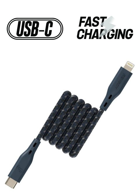 Apple MFi Certified Nylon Braided USB-C To Lightning Data Sync And Charging Cable 2m Blue