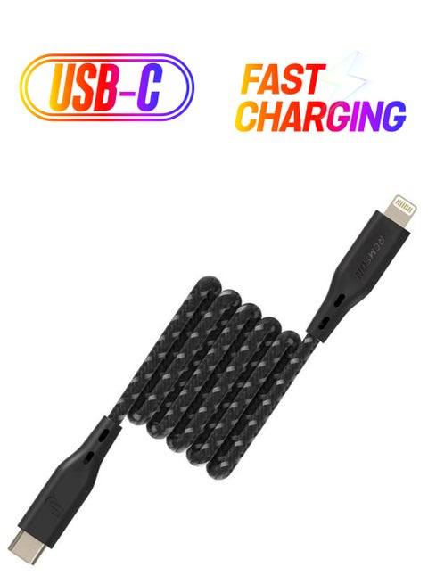 Apple MFi Certified Nylon Braided USB-C To Lightning Data Sync And Charging Cable 3m Black
