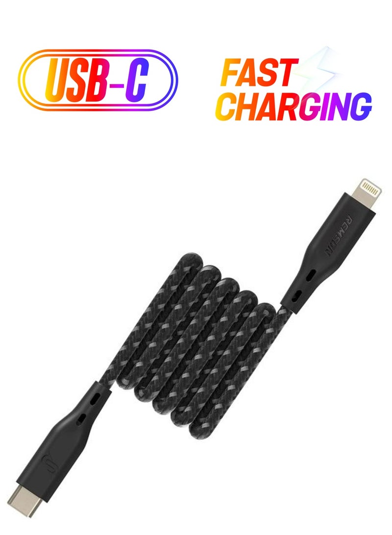 Remson - Apple MFi Certified Nylon Braided USB-C To Lightning Data Sync And Charging Cable 3m Black - Image 1