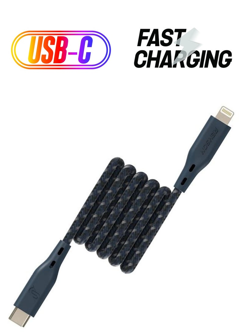 Remson - Apple MFi Certified Nylon Braided USB-C To Lightning Data Sync And Charging Cable 3m Blue - Image 1