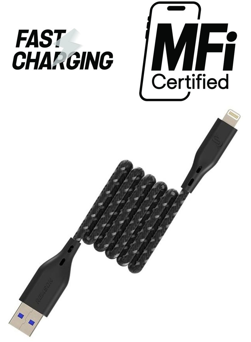Apple MFi Certified Nylon Braided USB-A To Lightning Data Sync And Charging Cable 2m Black