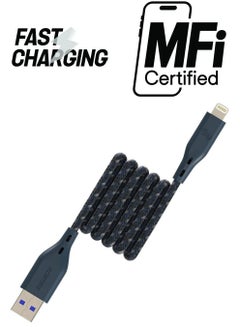 Apple MFi Certified Nylon Braided USB-A To Lightning Data Sync And Charging Cable 2m Blue