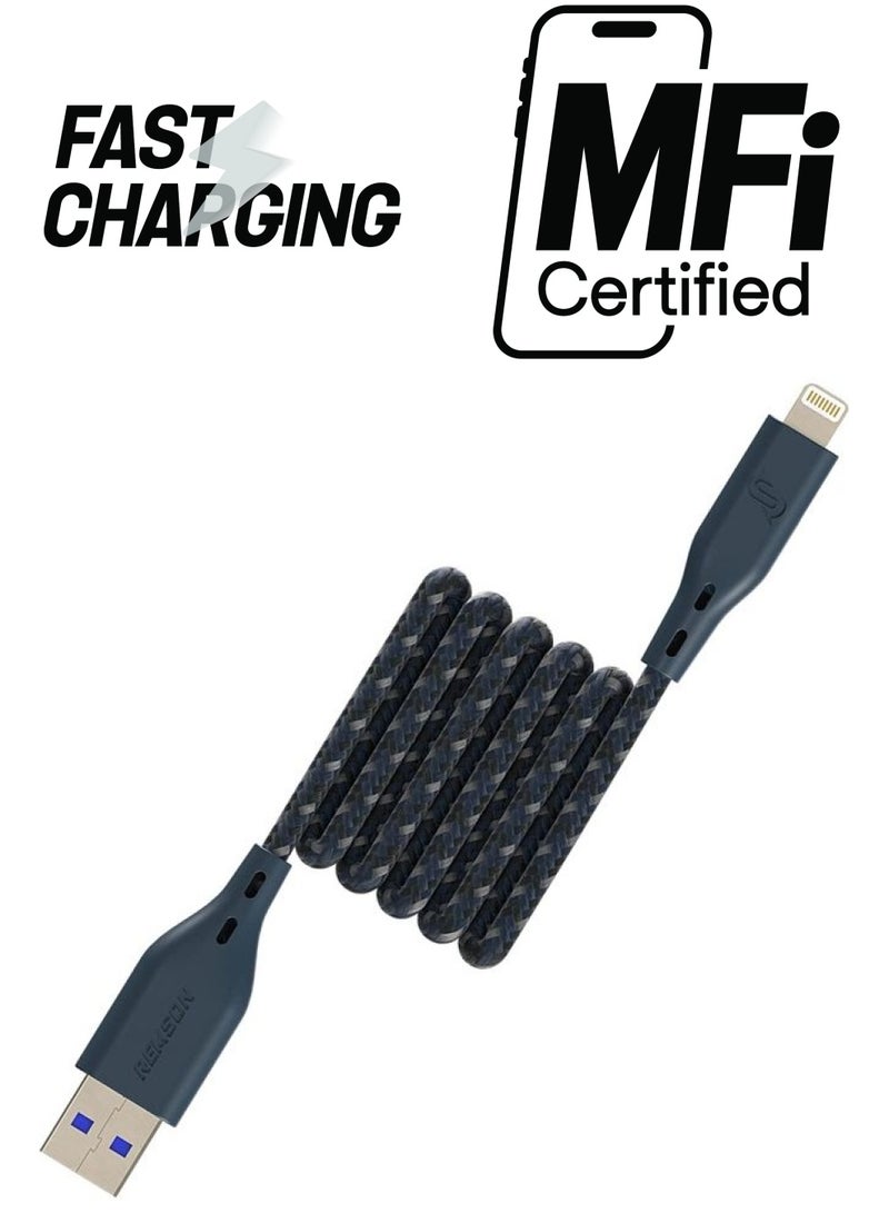 Remson - Apple MFi Certified Nylon Braided USB-A To Lightning Data Sync And Charging Cable 2m Blue - Image 1