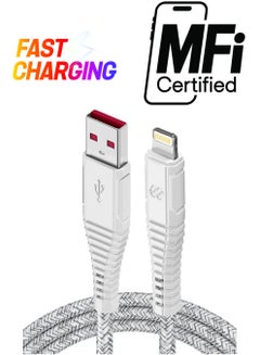 Velox Nylon USB-A To Lightning Fast Charge & Data Sync  Braided Cable 3m White