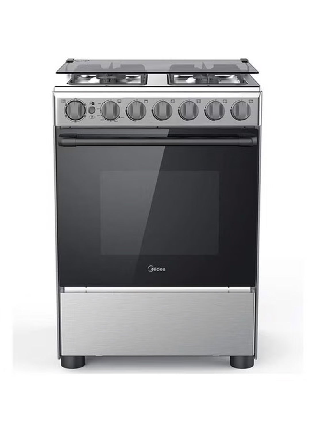 4 Burner Gas Cooker 60 x 60 cm, Full Safety, Auto Ignition, Rotisserie, Thermostat, Separate Knob for Oven and Grill,1 year Warranty BME62058FFD-D Silver/Black