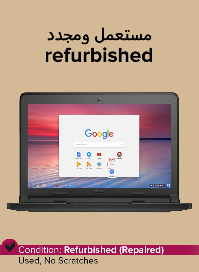 ديل مستعمل ومجدد - لابتوب كروم بوك 3120 (2015) بشاشة مقاس 11.6 بوصة ومعالج إنتل سيليرون الجيل الثاني وذاكرة رام سعة 2 جيجابايت ومحرك أقراص SSD سعة 16 جيجابايت وبطاقة رسومات إنتل عالية الوضوح سعة 256 ميجابايت اللغة الإنجليزية أسود - Image 1