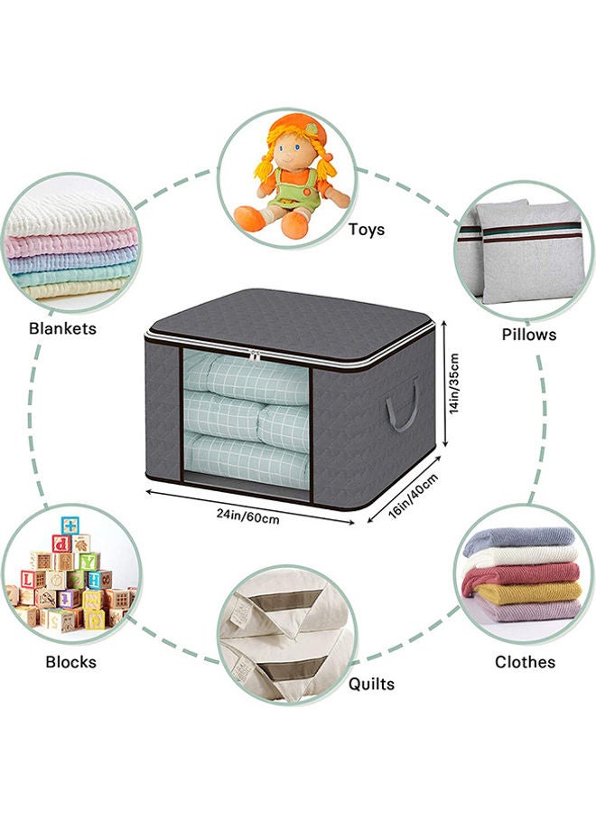 4-Piece Zipped Large Foldable Storage Bag Organizer With Reinforced Handle Grey/White/Black 60x40x35cm - Image 2