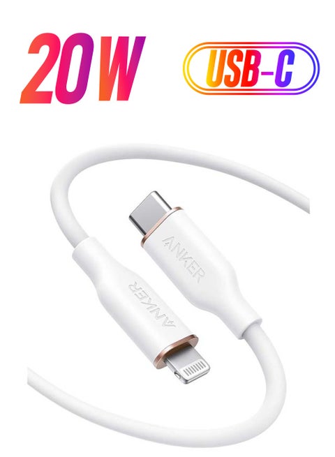 PowerLine III Flow, USB C to Lightning Cable for iPhone 14/14 Plus/14 Pro/14 Pro Max/13/12/11/X Series [MFi Certified, 6ft, Cloud White] Supports Power Delivery, Silicone Cable (Charger Not Included) White