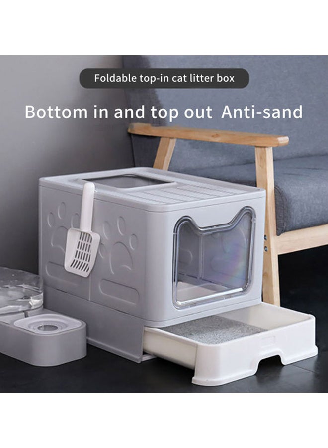 Two-Way Foldable Drawer Type Cat Litter Box Grey 51x41x38cm - Image 2