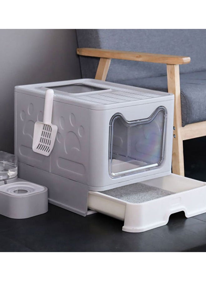 Two-Way Foldable Drawer Type Cat Litter Box Grey 51x41x38cm - Image 4