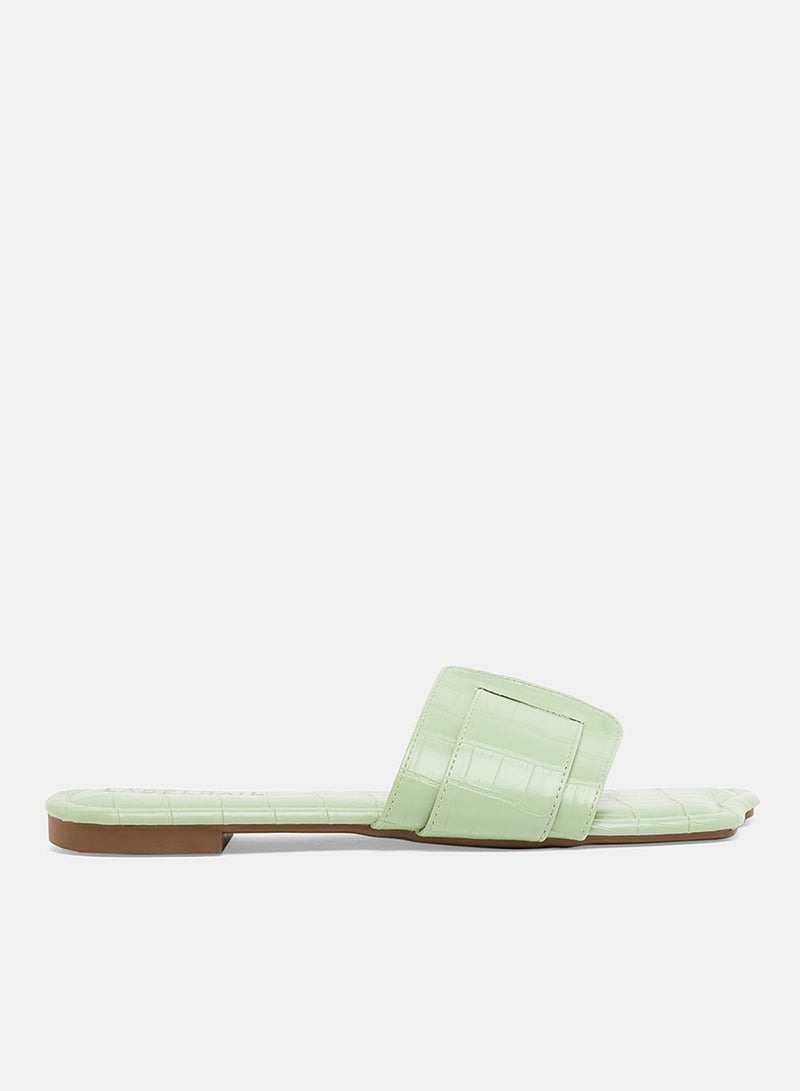 LABEL RAIL - Croc Square Flat Sandals Green - Image 1