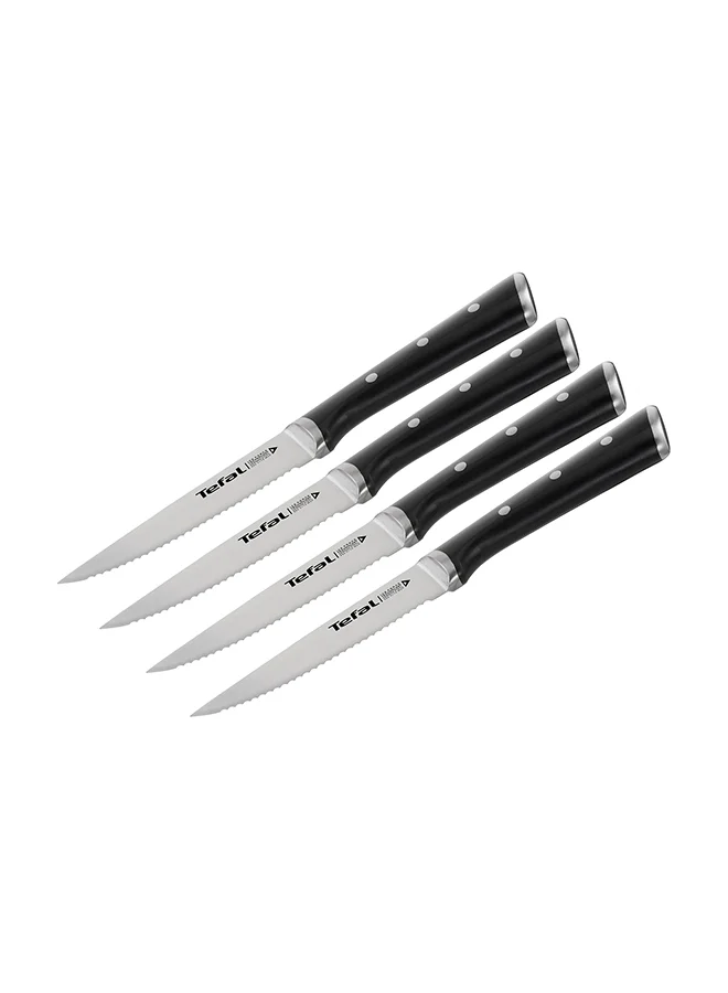 Tefal TEFAL Ice Force Set of 4 Steak Knives | 11 cm | Kitchen Knife | German Stainless Steel Blade | Long-Lasting Cutting Performance and Sharpness | Dishwasher safe | Black | 2 Years Warranty | K232S414