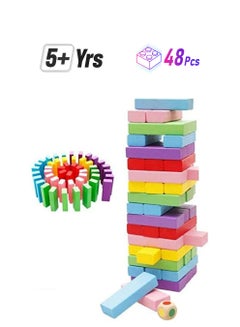 KB-852M987223 48-Piece Mini Wooden Tower Building Blocks Toy Domino Stacker Extract Educational Jenga Game 48 5+ Years