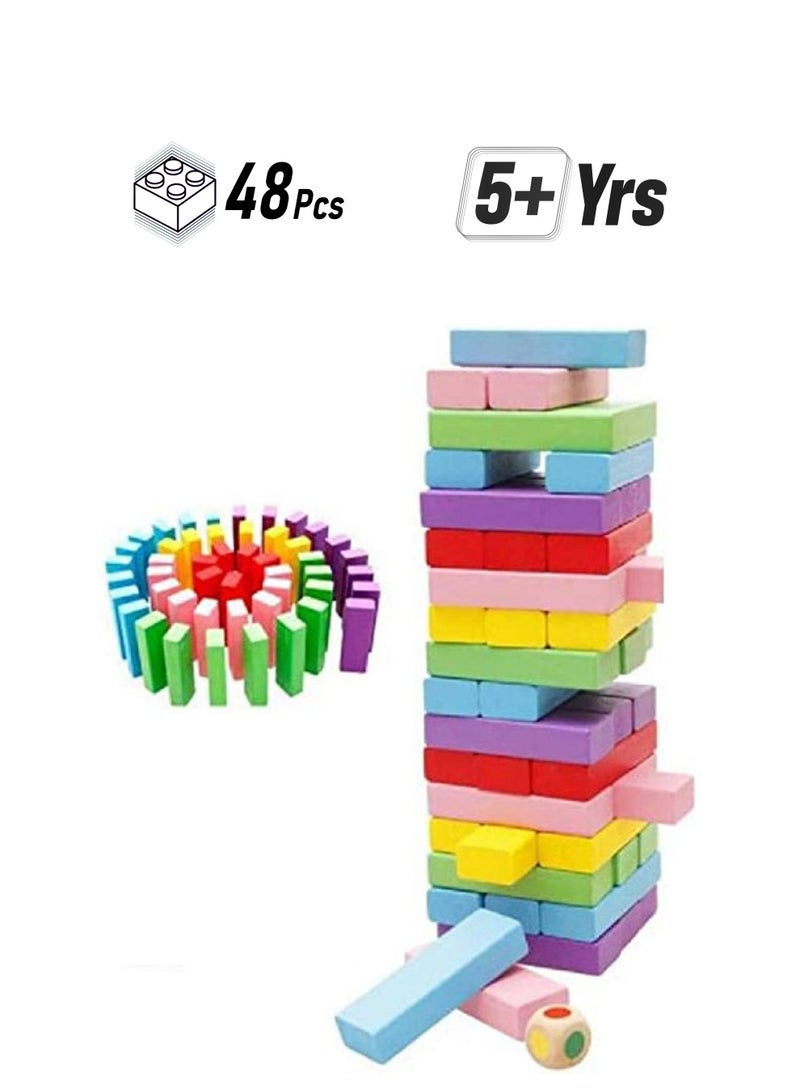 KB-852M987223 48-Piece Mini Wooden Tower Building Blocks Toy Domino Stacker Extract Educational Jenga Game 48 5+ Years 