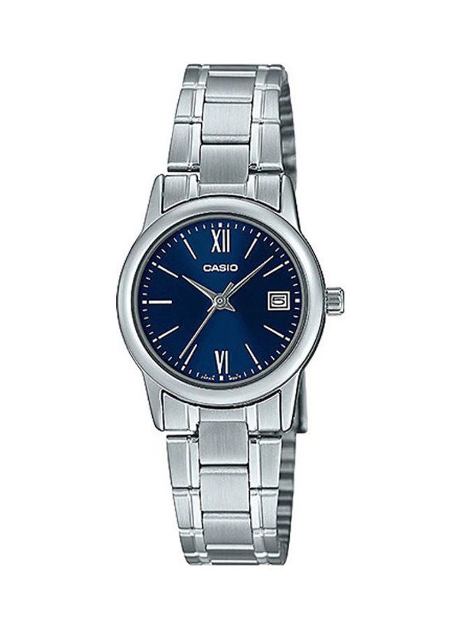 كاسيو ساعة يد بعقارب وسوار من الاستانلس ستيل طراز LTP-V002D-2B3UDF للنساء