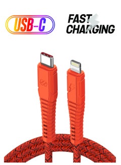 Moxedo 3-Meter Velox Nylon Braided USB-C To Lightning Fast Charge And Data Sync Cable Compatible With Apple iPhone 13 Pro/13 Pro Max/ 12/12 Pro Max/SE/XS Max iPad and iPod Orange  - Image 1