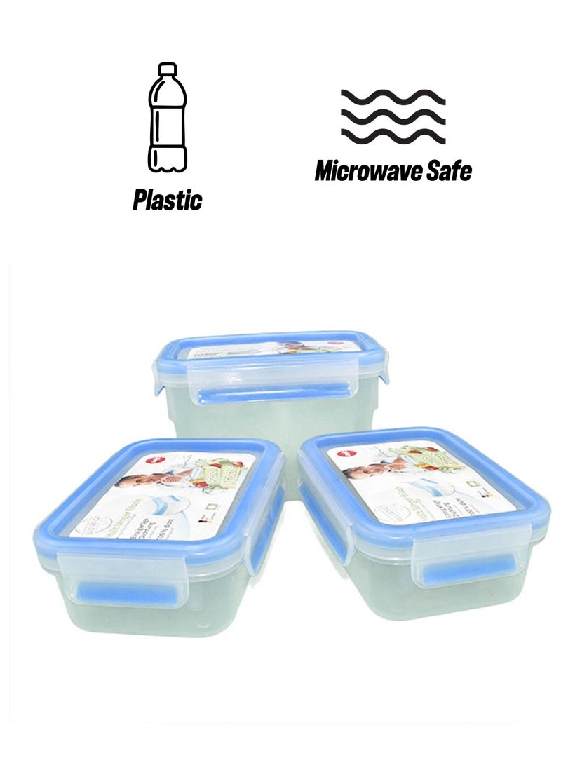 emsa 3-Piece Square Clip And Close Food Container Set Transparent|Blue 16.5x11.5x21.5cm - Image 1