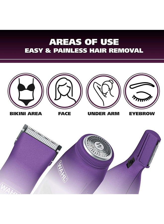 Wahl Pure Confidence Rechargeable Lady Clipper | Personal Grooming Kit with 3 Attachments (Trimmer, Detail Trimmer, Rotary Shaver) & 2 Guide Combs | 60 Minutes Runtime | Portable Design (9865-127) Purple 0.4kg