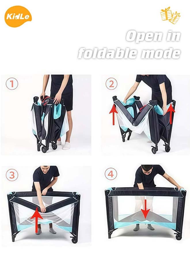 Kidle Baby Folding Bed With Cushion And Wheels - Image 4