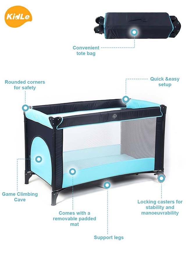 Kidle Baby Folding Bed With Cushion And Wheels - Image 3