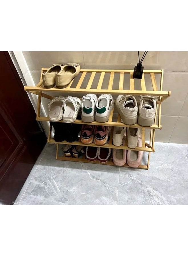 Home Pro - 4-Tier Multipurpose Bamboo Shoe Rack Wooden 66x25x68cm - Image 1