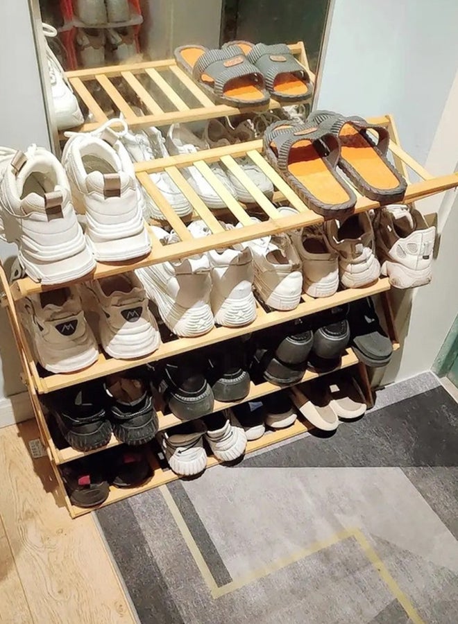 Home Pro - 4-Tier Multipurpose Bamboo Shoe Rack Wooden 66x25x68cm - Image 1