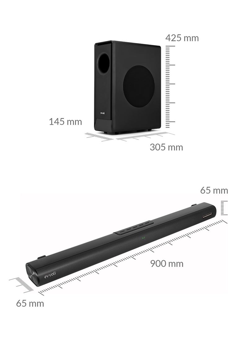 إيفولي ساوند بار 2.1 قناة مع صب ووفر لاسلكي وخاصية البلوتوث وشاشة LED EVAUD-SB241B أسود  - Image 4