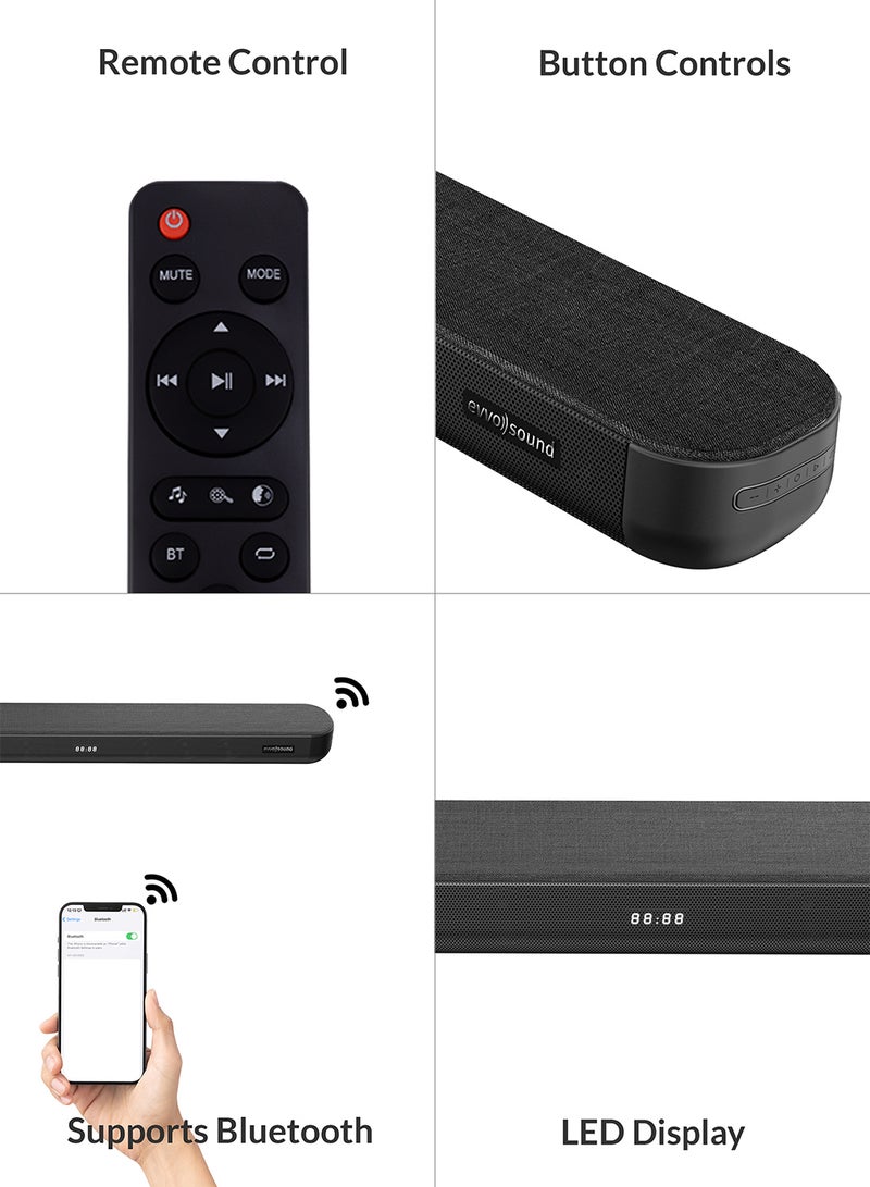 إيفولي ساوند بار 2.2 قناة مع بلوتوث وشاشة LED EVAUD-SB200B أسود  - Image 5