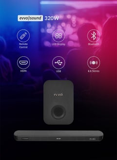 evvoli 2.1ch Soundbar With Wireless Subwofer, Bluetooth And LED Display 320W EVAUD-SB321B Black  - Image 5