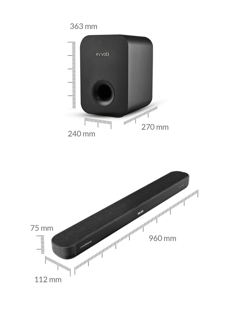 إيفولي ساوند بار 2.1 قناة مع صب ووفر لاسلكي وتقنية بلوتوث وشاشة LED EVAUD-SB321B أسود  - Image 4