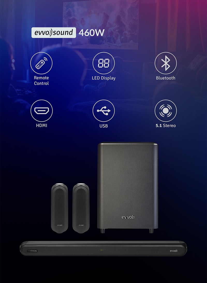 إيفولي المسرح المنزلي 5.1 قناة بتقنية دولبي الرقمية وتقنية البلوتوث وشاشة LED HT461B أسود  - Image 4