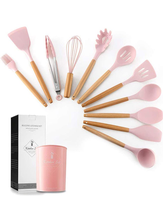 Arabest 11-Piece Wooden Handle Barrel Cookware Set Pink  - Image 1