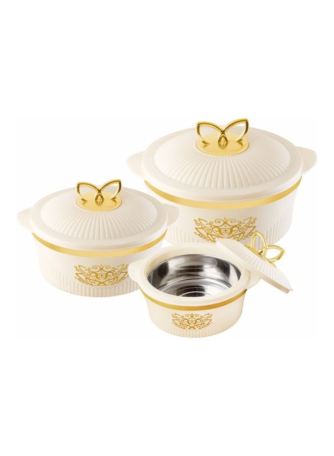 UTC 3-Piece Royal Stylish Insulated Casserole Set White and Gold 28x24x15cm 