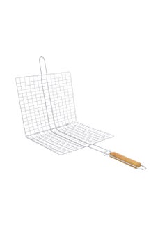 Royalford Barbeque Grill Chromium Plated Iron, RF10382 - Wooden Handle, Folding Portable BBQ Grill Basket for Fish Vegetables Shrimp, Larger Grilling Area Silver/Red 30x35x60cm  - Image 2