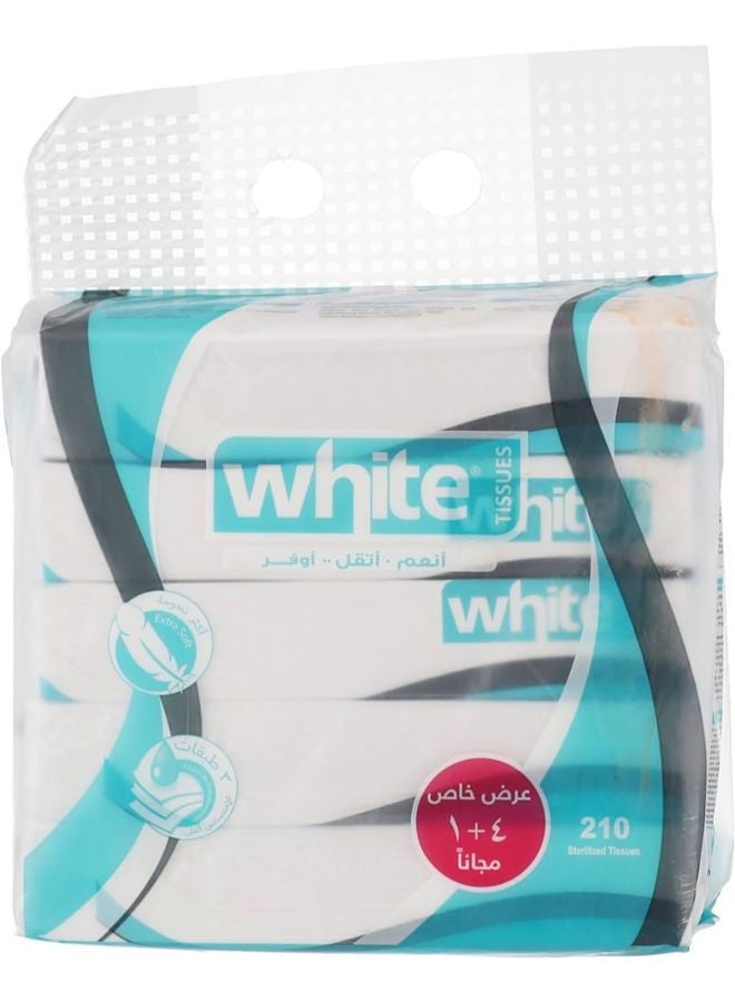 White Facial Tissues Sterilized - 210 Tissue - Pack of 5 