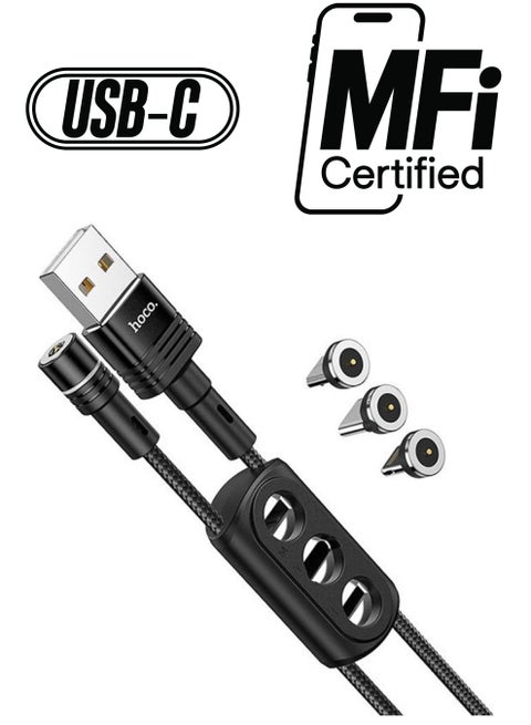 U98 - 3-In-1 Sunway Multi-Functional Magnetic Charging Cable(Lightning/Micro/Type-C) Black