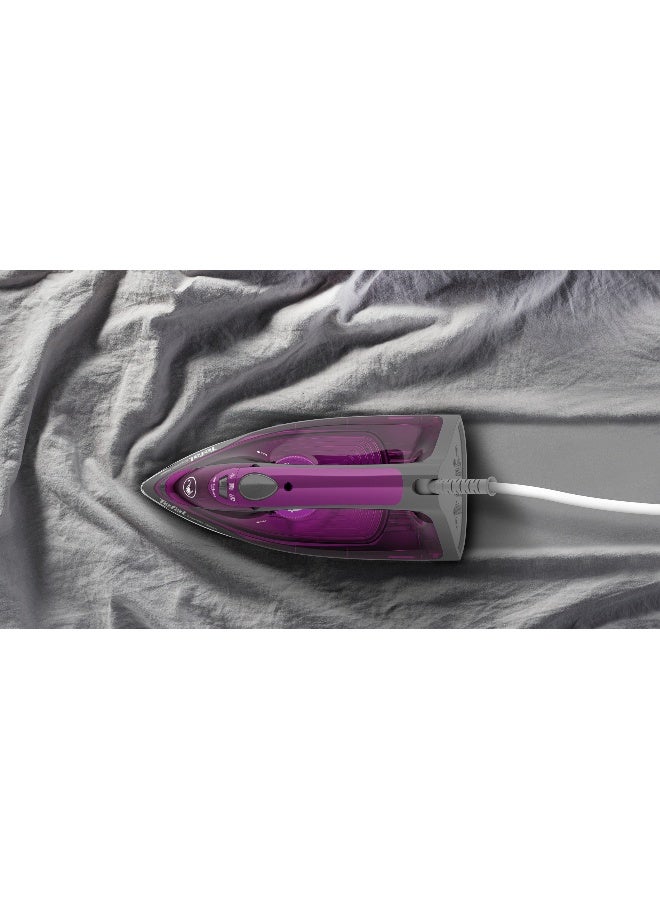 تيفال مكواة بخار سريعة، 2600 وات للتسخين السريع والكي الفعال، قاعدة سيراميك حقيقية لانزلاق سريع، تعزيز بخار 210 جم/الدقيقة، خزان مياه سهل إعادة الملء، حماية ضد التنقيط 270.0 مل 2600.0 وات FV2843M0 أرجواني/رمادي 270 ml 2600 W FV2843M0 الأرجواني / الرمادي - Image 4