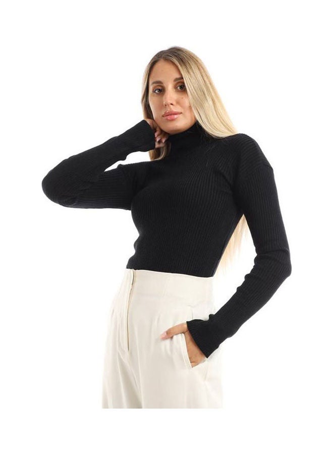 Caesar High Neck Wool Shirt Black - Image 2