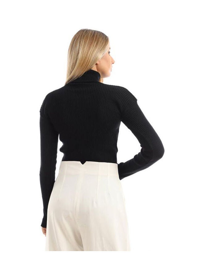 Caesar High Neck Wool Shirt Black - Image 3