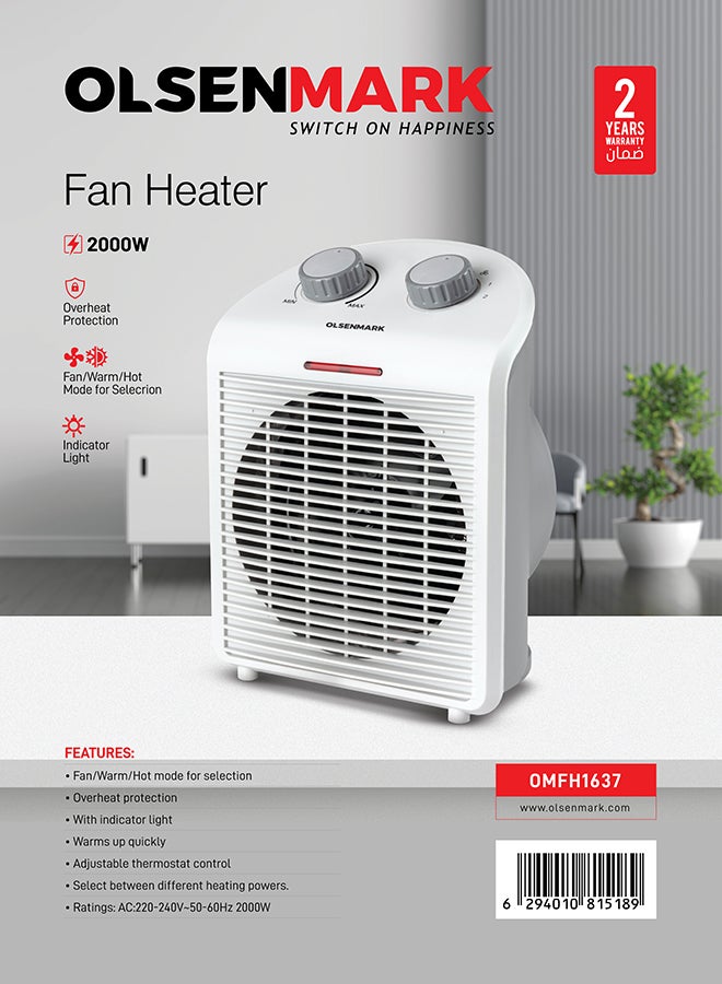 Olsenmark - Electric Fan Heater With Overheat Protection 2000 W OMFH1637B White - Image 1
