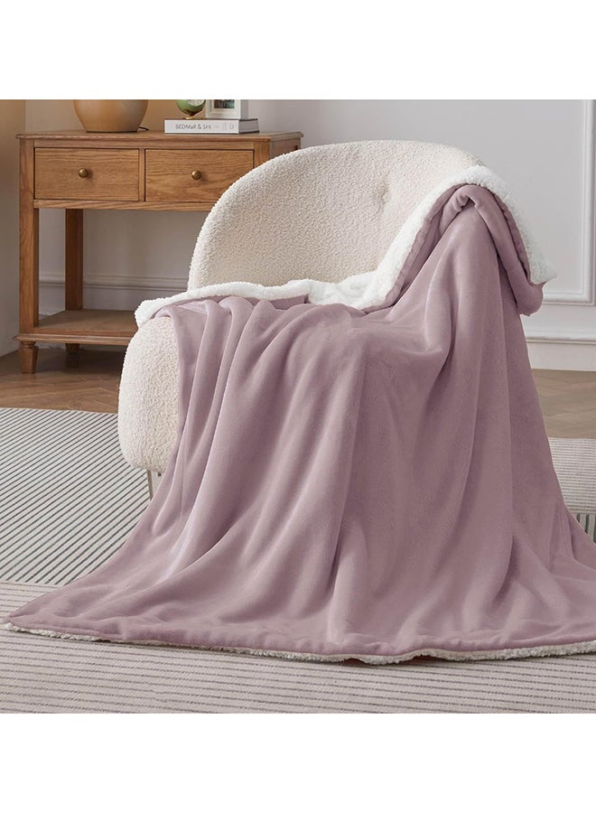 Fabienne Soft Sheep Reversible King Sherpa Blanket Flannel Lilac 240x220cm - Image 2
