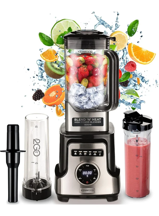 KENWOOD Premium Power Blender, Goblet, 2 Smoothie Bottles, Heating Function, 10 Speeds, 6 Preset Programs, Ice Crush Function