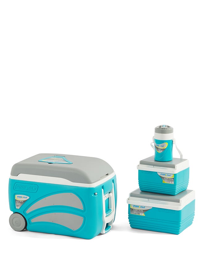 PINNACLE 4 Piece Insulated Ice Chest Set includes 45 L Trolley Ice Box,11 L Ice Box with Handle,4.5 L Ice Box with Handle ,1 L Water Container with Sipper | Assorted Colours Assorted 45,11,4.5,1Liters - Image 1