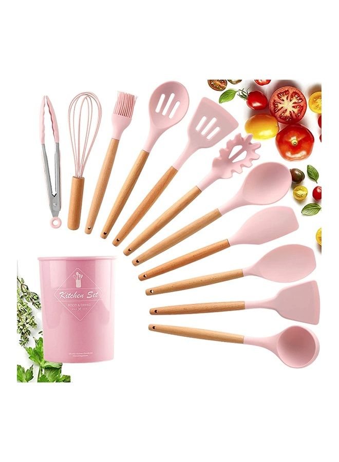 Arabest - 11-Piece Non-Stick Silicone Cooking Utensils Set Pink 12.5x12.5x33cm - Image 1