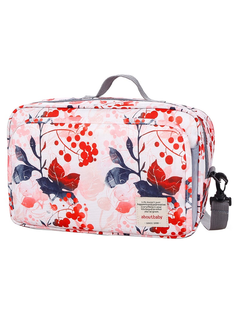 ليتيل ستوري طقم حقيبة لحفاضات الأطفال، مناسبة للأمهات، وحملها في السفر، ولعربة الأطفال، مزودة بحزام كتف، وخطافات للتعليق على عربة الأطفال، حقيبة محمولة مناسبة لجميع أدوات الأطفال ومستلزماتهم - بلون زهري مزين بطبعة أزهار زهور وردي - Image 1