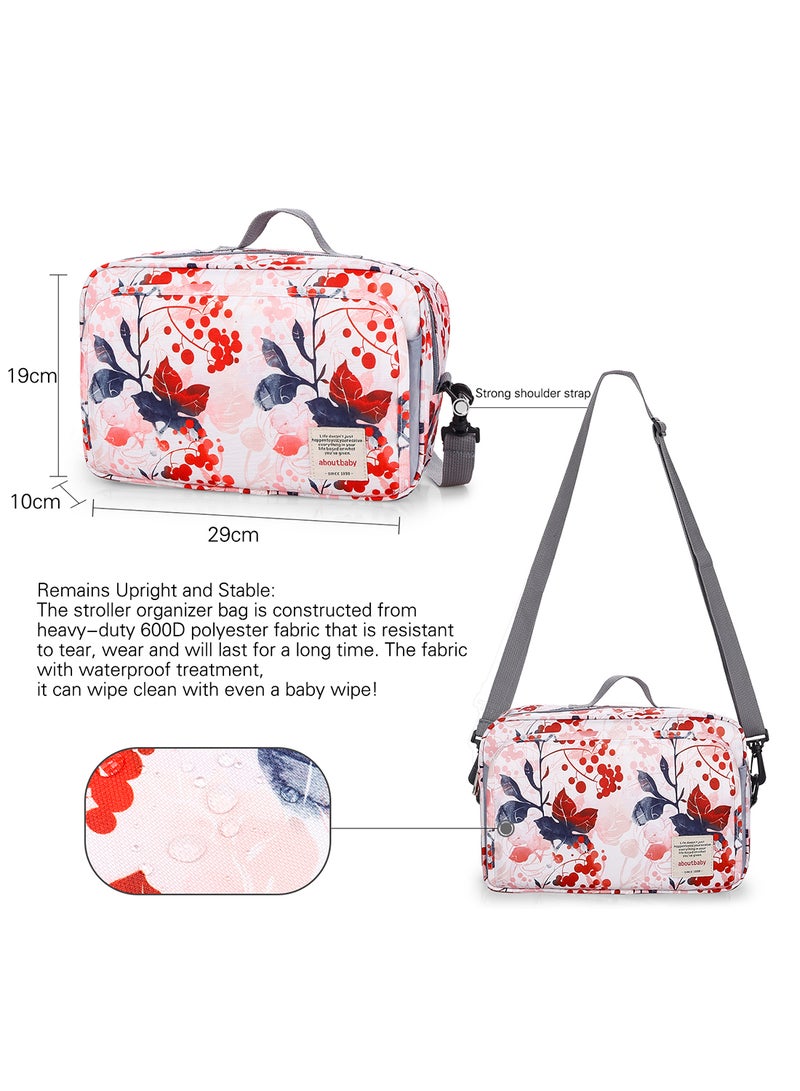 ليتيل ستوري طقم حقيبة لحفاضات الأطفال، مناسبة للأمهات، وحملها في السفر، ولعربة الأطفال، مزودة بحزام كتف، وخطافات للتعليق على عربة الأطفال، حقيبة محمولة مناسبة لجميع أدوات الأطفال ومستلزماتهم - بلون زهري مزين بطبعة أزهار زهور وردي - Image 3