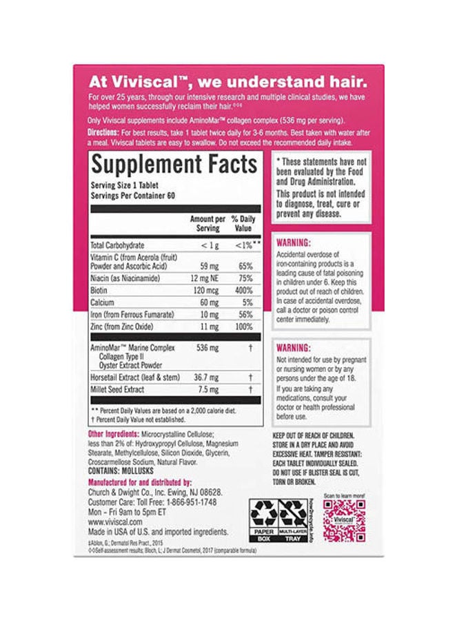 Viviscal Hair Nutrition Program Extra Strength 60 Tabs  - Image 2