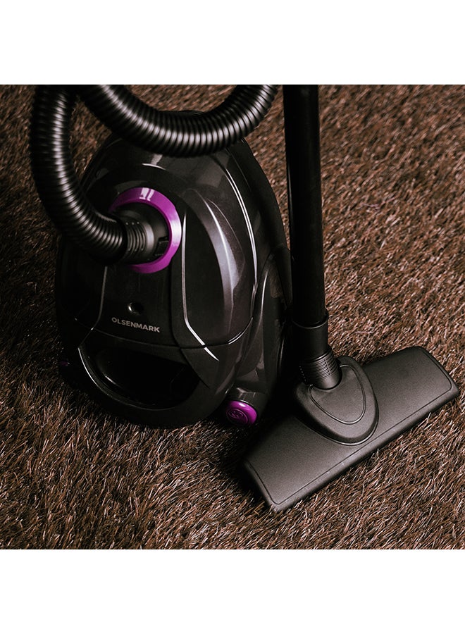 Olsenmark - Vacuum Cleaner with Reusable Dust Bag, Powerful Suction, Dust Full Indicator, Flexible Hose with Airflow on Handle, Pedal Switch and Auto-Rewinding Wire 1.5 L 2200 W OMVC1782 Black/Purple - Image 1